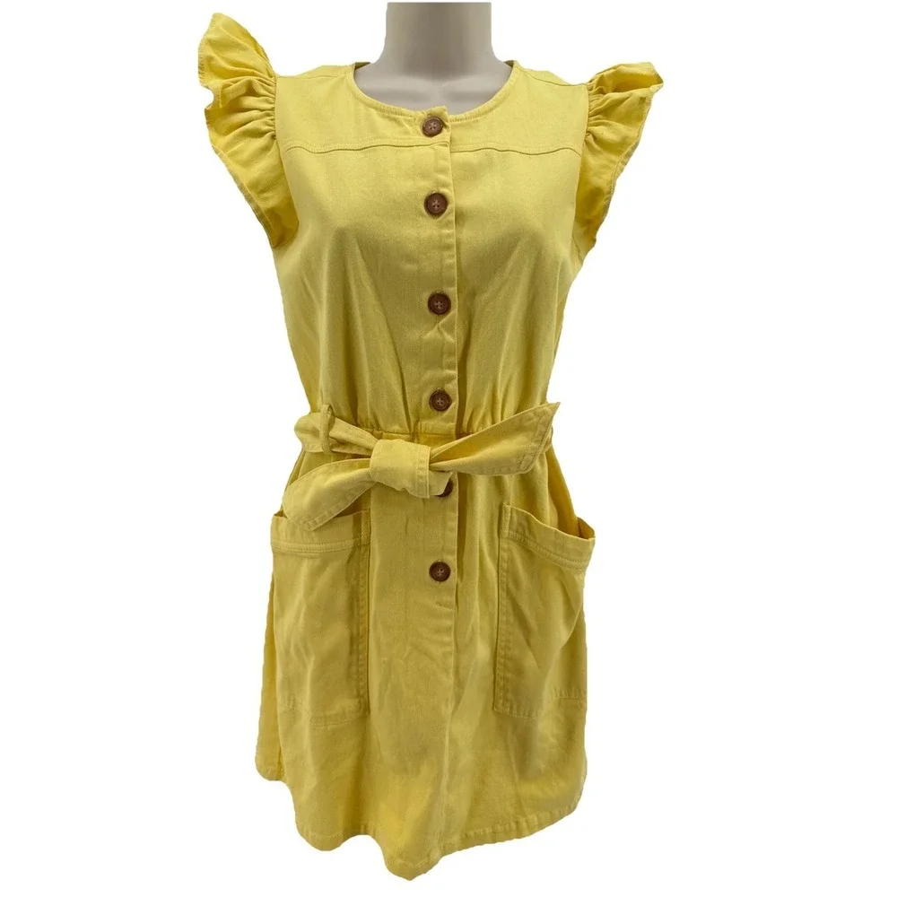 Copper Key Big Girls' Ruffle Sleeve‎ Dress, XL - Yellow